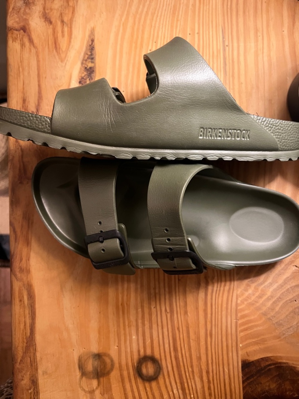Birkenstock Olive Green Two-Strap EVA Slide Sandals